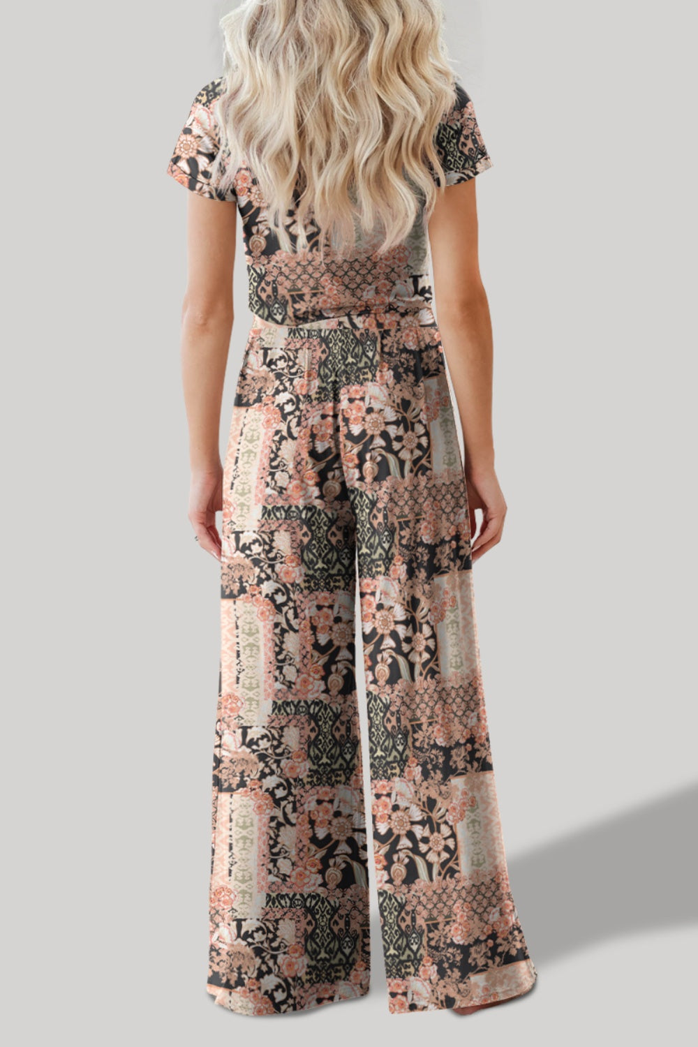 Printed Round Neck Short Sleeve Top and Pants Set-Teresa&#39;s Fashionista LLC