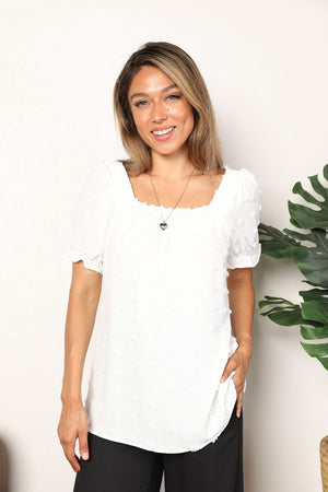 Swiss Dot Puff Sleeve Square Neck Blouse-Teresa's Fashionista LLC