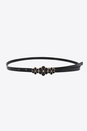 Flower Decor Skinny PU Belt-Teresa's Fashionista LLC