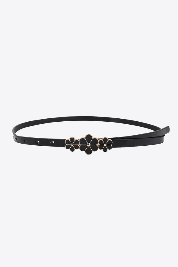Flower Decor Skinny PU Belt-Teresa's Fashionista LLC
