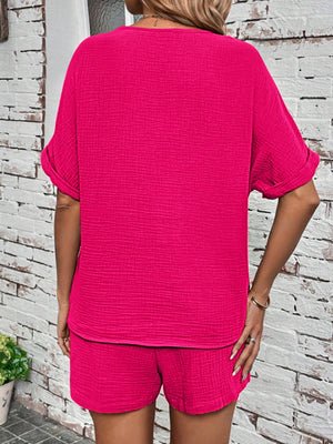 Notched Half Sleeve Top and Shorts Set-Teresa's Fashionista LLC