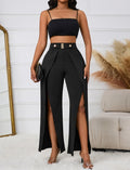 Ladies' Solid Color Belt, Loose Wide Leg Slit, Elegant Straight Leg Pants - Teresa's Fashionista LLC