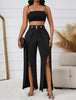 Ladies' Solid Color Belt, Loose Wide Leg Slit, Elegant Straight Leg Pants - Teresa's Fashionista LLC