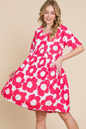 BOMBOM Flower Print Ruched Dress-Teresa's Fashionista LLC