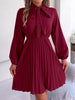 Tie Neck Balloon Sleeve Pleated Dress-Teresa's Fashionista LLC