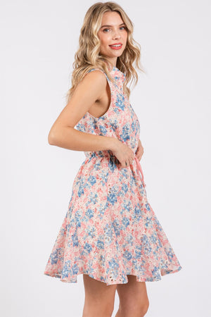 GeeGee Full Size Floral Eyelet Sleeveless Mini Dress-Teresa's Fashionista LLC