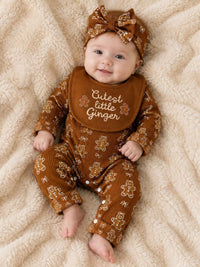Children's Gingerbread Print Jumpsuit with Headband