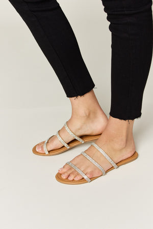 WILD DIVA Rhinestone Three-Strap Flat Sandals-Teresa's Fashionista LLC