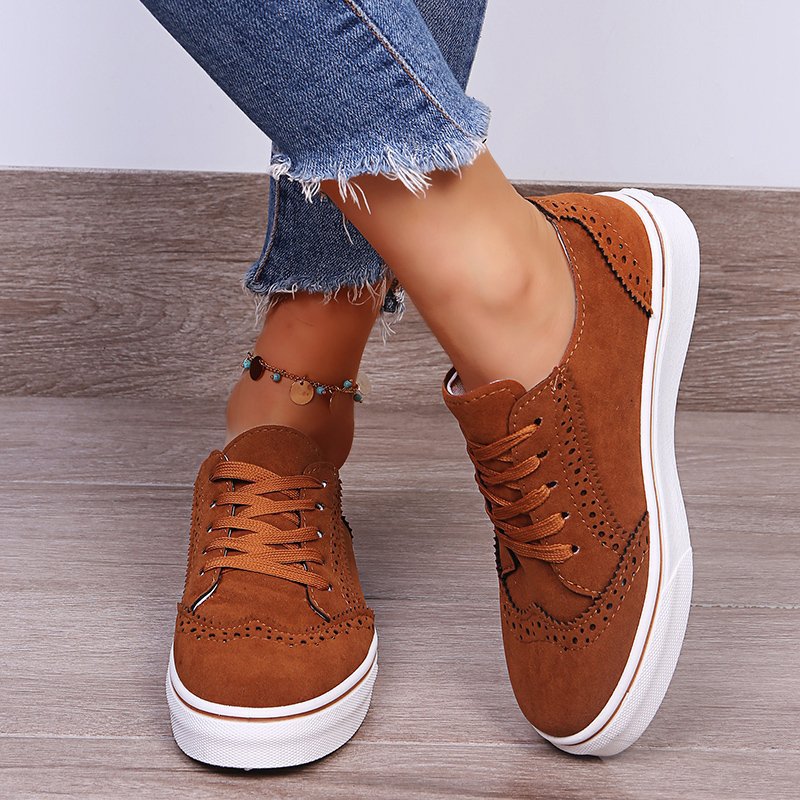 Lace-Up Suedette Flat Sneakers-Teresa's Fashionista LLC