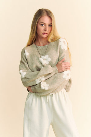 Davi & Dani Floral Drop Shoulder Cropped Sweater - Teresa's Fashionista LLC