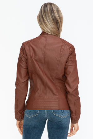 Snobbish Faux Leather Biker Jacket with Side Zip Pockets - Teresa's Fashionista LLC