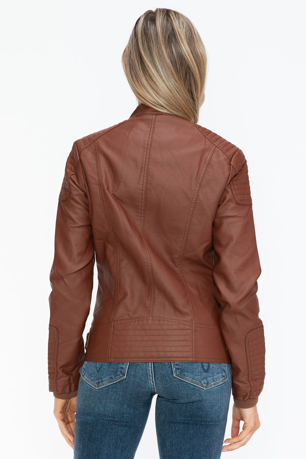 Snobbish Faux Leather Biker Jacket with Side Zip Pockets - Teresa's Fashionista LLC