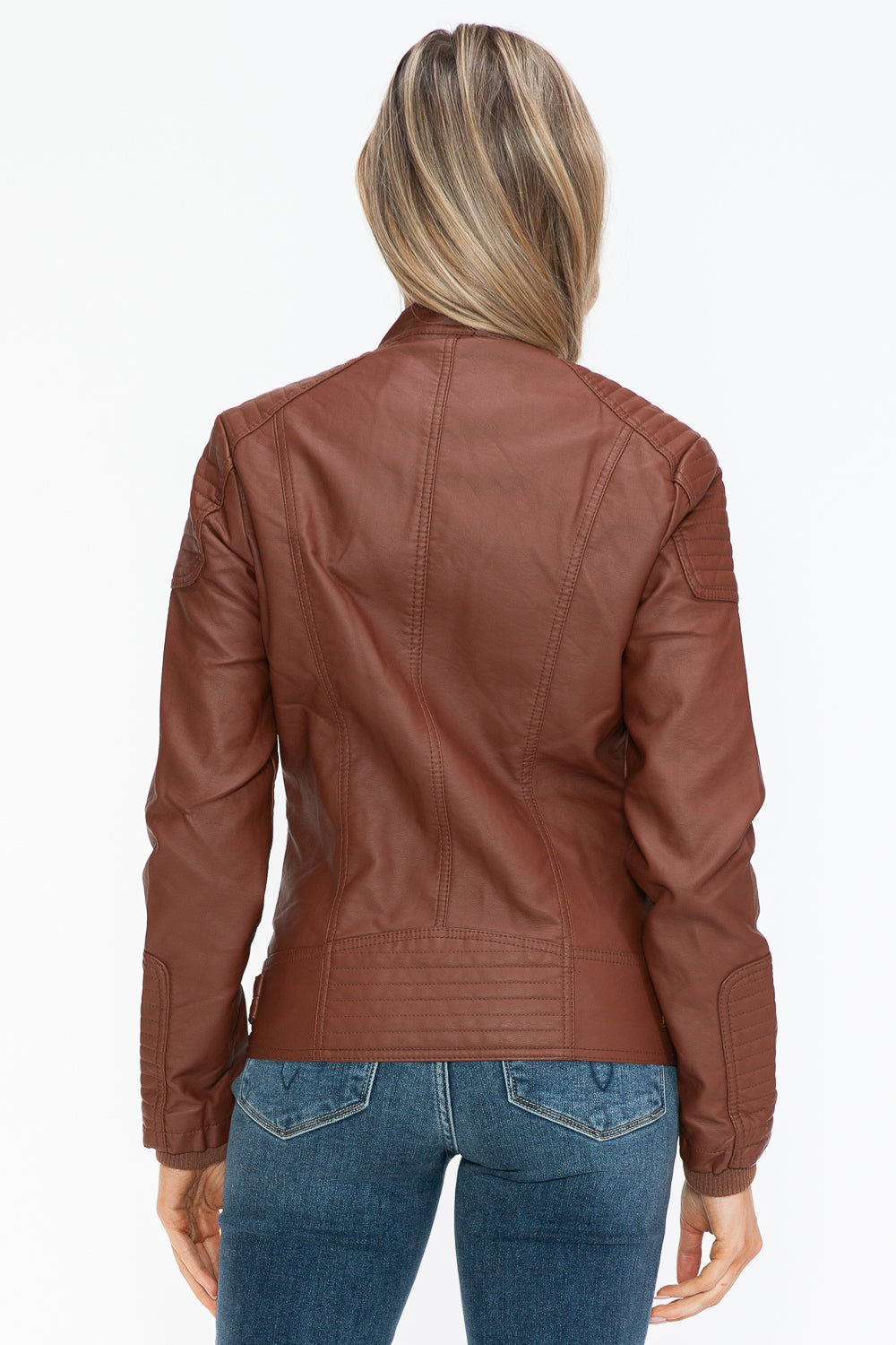 Snobbish Faux Leather Biker Jacket with Side Zip Pockets - Teresa's Fashionista LLC