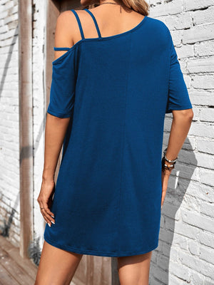 Asymmetrical Neck Half Sleeve Mini Dress - Teresa's Fashionista LLC