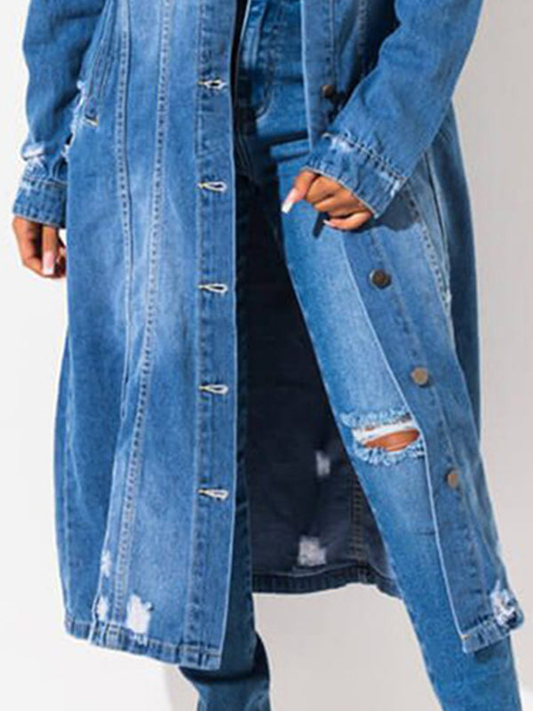 Long Sleeve Raw Hem Denim Jacket-Teresa's Fashionista LLC