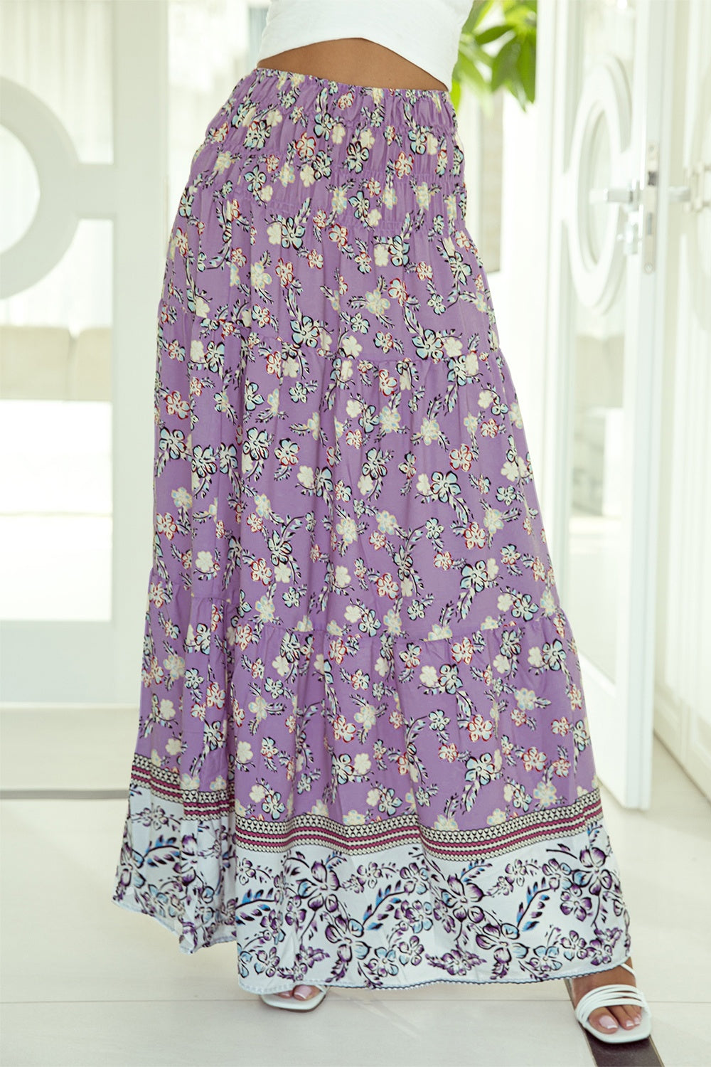 Tiered Printed Elastic Waist Skirt-Teresa's Fashionista LLC