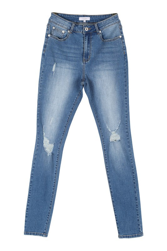 Dark wash distressed skinny jeans - Teresa's Fashionista LLC
