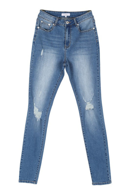 Dark wash distressed skinny jeans - Teresa's Fashionista LLC
