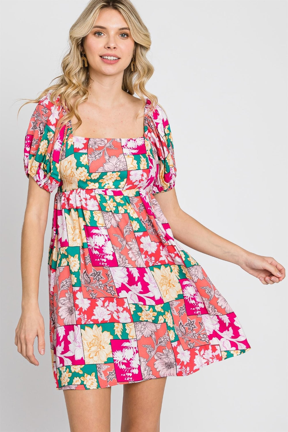 GeeGee Floral Ruff Sleeve Mini Dress-Teresa's Fashionista LLC