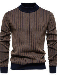 Men's Mock Neck Contrast Striped Sweater