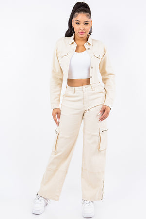 American Bazi Laced Back Cropped Jacket - Teresa's Fashionista LLC