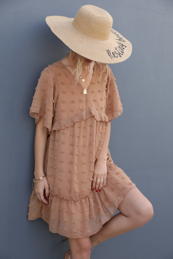 Swiss Dot V-Neck Flutter Sleeve Mini Dress-Teresa's Fashionista LLC