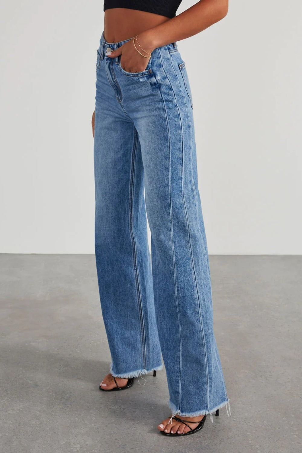 Raw Hem Wide Leg Jeans with Pockets - Teresa's Fashionista LLC