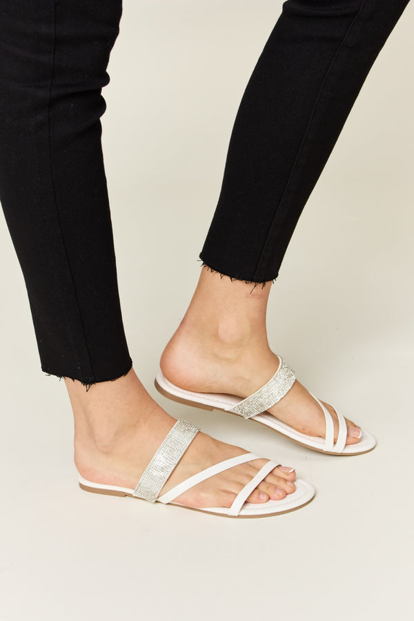 WILD DIVA Rhinestone Strappy Flat Sandals-Teresa's Fashionista LLC