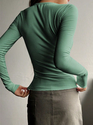 Half Button Long Sleeve T-Shirt-Teresa's Fashionista LLC
