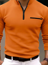 Men's Full Size Quarter Zip Long Sleeve Polo Plus Size