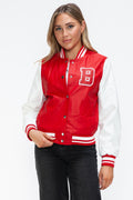 Love Me Now PU Leather Contrast Snap Down Bomber Jacket - Teresa's Fashionista LLC