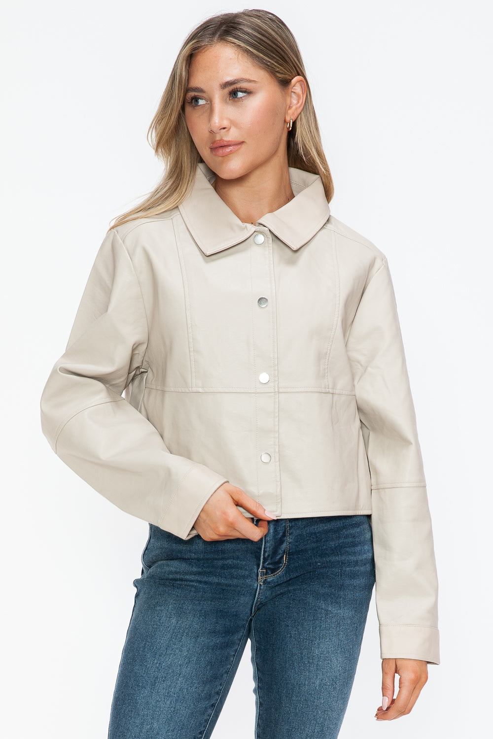 Snobbish Snap Down Long Sleeve PU Leather Jacket - Teresa's Fashionista LLC