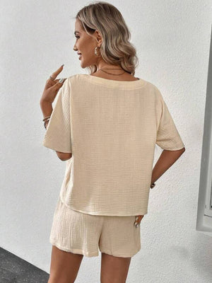 V-Neck Half Sleeve Top and Shorts Set-Teresa's Fashionista LLC