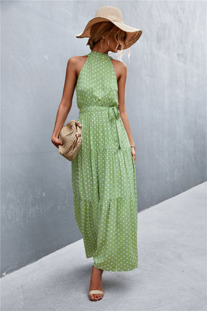 Printed Sleeveless Tie Waist Maxi Dress-Teresa's Fashionista LLC