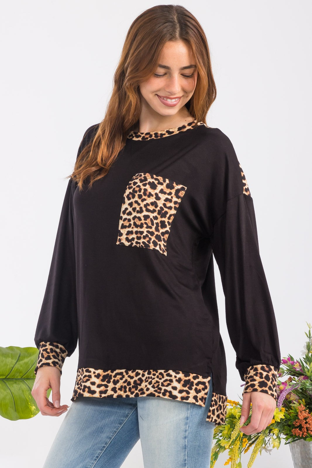 Celeste Full Size Leopard Round Neck Dropped Shoulder T-Shirt - Teresa's Fashionista LLC