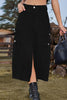 Slit Front Midi Denim Skirt with Pockets-Teresa's Fashionista LLC