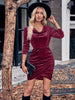 Glitter Ruched Cowl Neck Wrap Dress-Teresa's Fashionista LLC