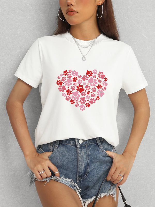 Heart Round Neck Short Sleeve T-Shirt-Teresa's Fashionista LLC