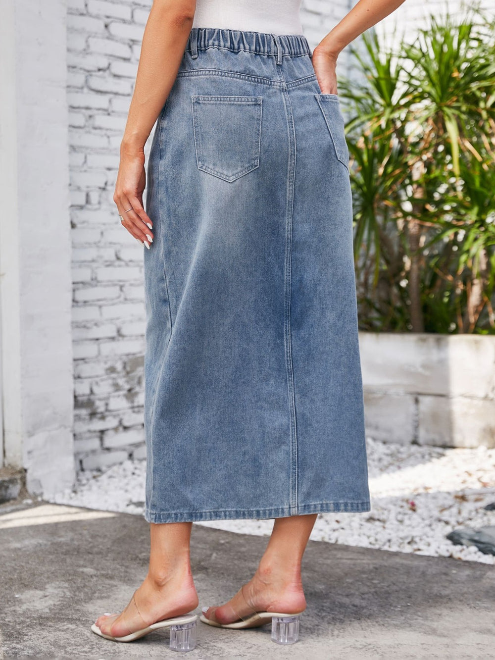 Slit Midi Denim Skirt with Pockets-Teresa's Fashionista LLC