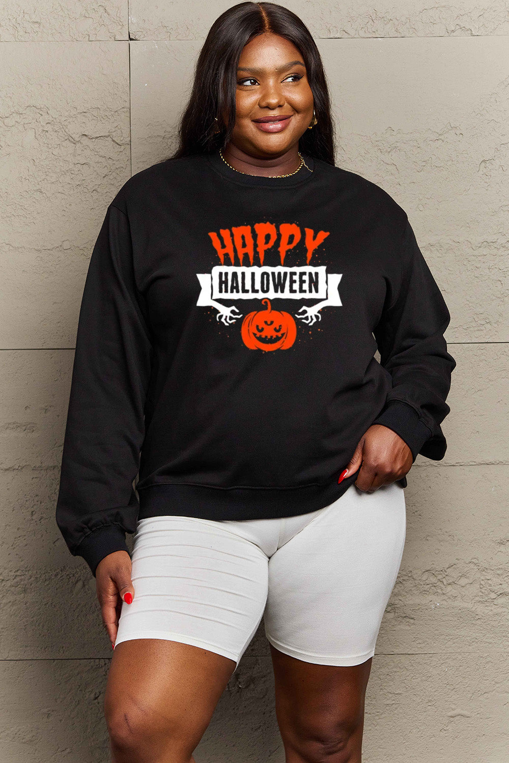 Simply Love Full Size HAPPY HALLOWEEN Graphic Sweatshirt - Teresa's Fashionista LLC