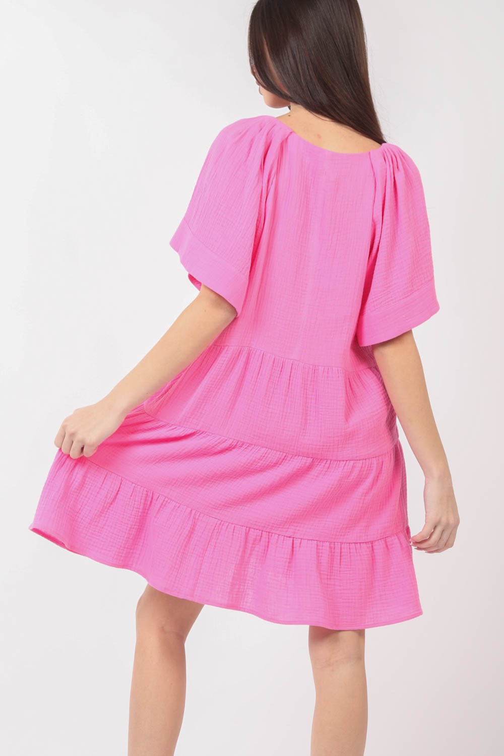 VERY J Texture V-Neck Ruffled Tiered Dress-Teresa's Fashionista LLC