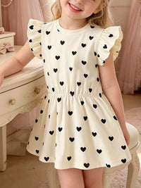 Children's Heart Print Ruffle Sleeve Dress