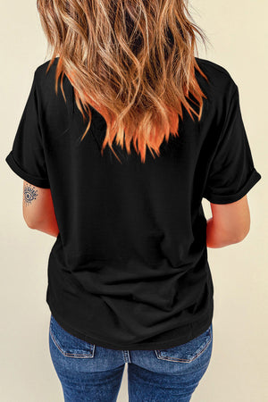 Mama Round Neck Short Sleeve T-Shirt in black, features basic style, opaque fabric, no stretch, made from polyester, cotton, and elastane.