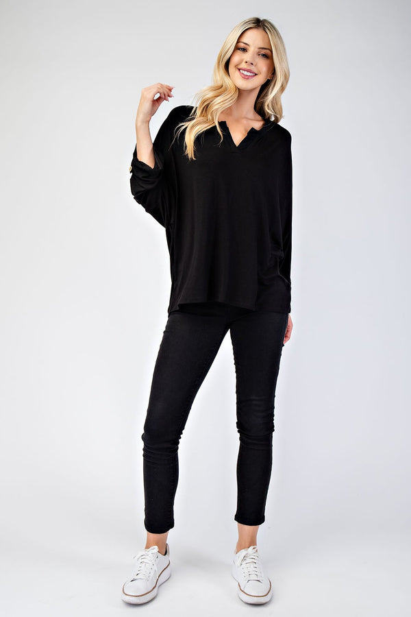 Celeste Full Size Notched Three-Quarter Sleeve Blouse - Teresa's Fashionista LLC