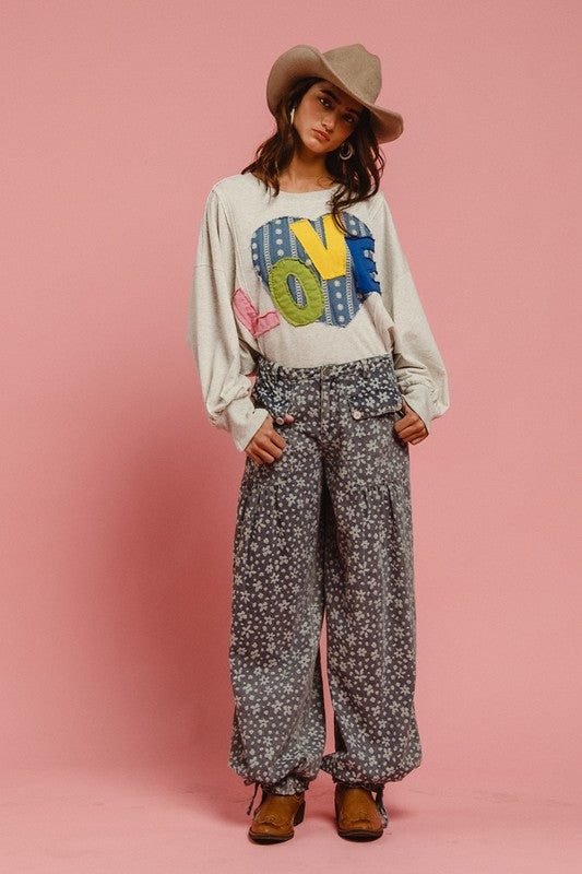 BiBi LOVE Heart Patch Slit French Terry Sweatshirt - Teresa's Fashionista LLC