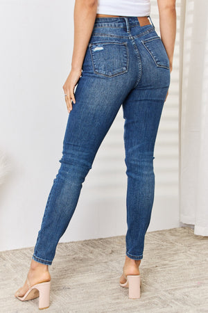Judy Blue Full Size Mid Waist Distressed Slim Jeans-Teresa's Fashionista LLC