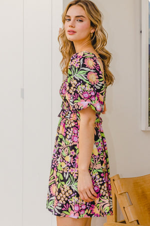 ODDI Full Size Floral Tie-Back Mini Dress-Teresa's Fashionista LLC
