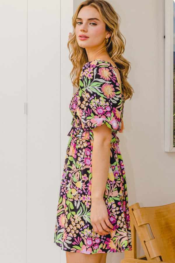 ODDI Full Size Floral Tie-Back Mini Dress-Teresa's Fashionista LLC
