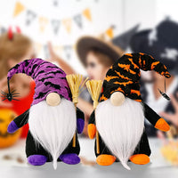 Halloween Decorative Gnomes with Witch Hats and Broomsticks