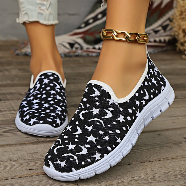 Star & Moon Pattern Flat Loafers-Teresa's Fashionista LLC